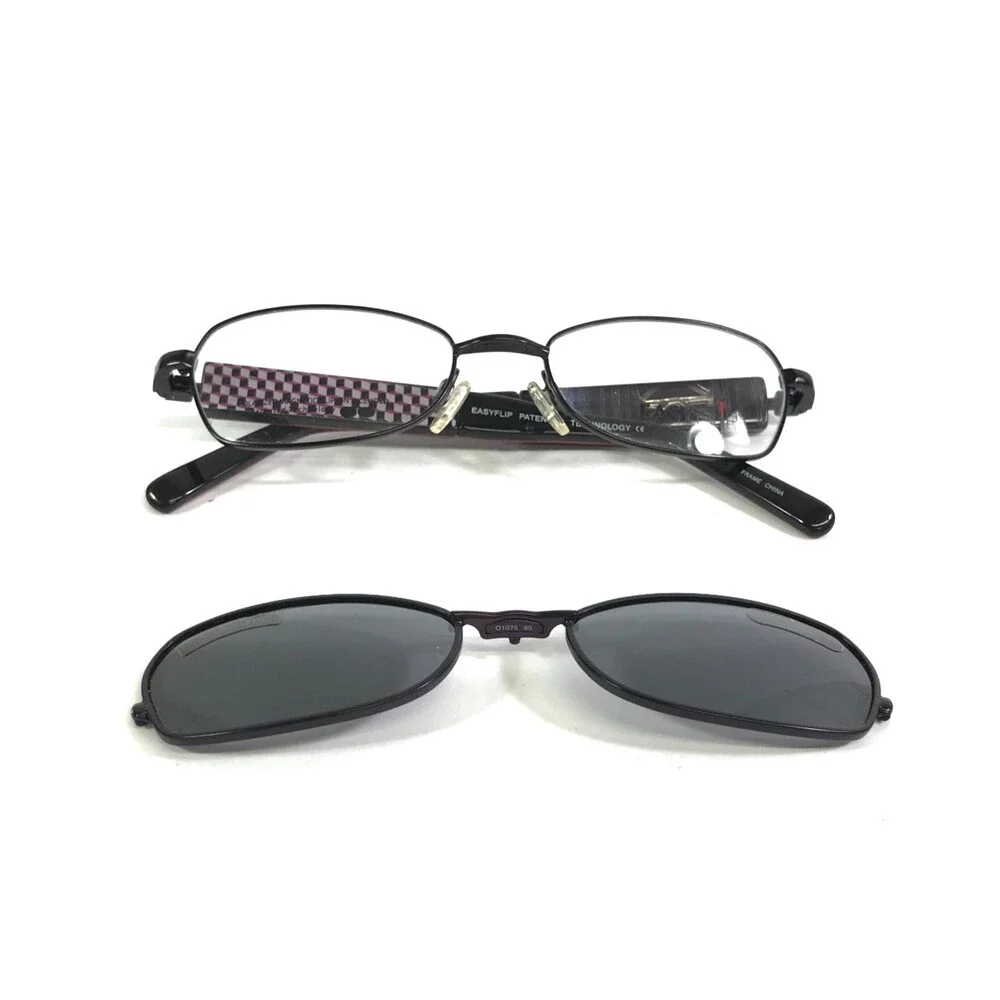Easyflip Eyeglasses Frames MOD O1075 80 Black Purple with Clip Ons 49-17-135